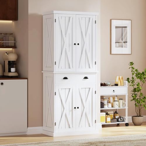 72" Tall Kitchen Pantry Cabinet with Barn Doors and Adjustable Shelves R388