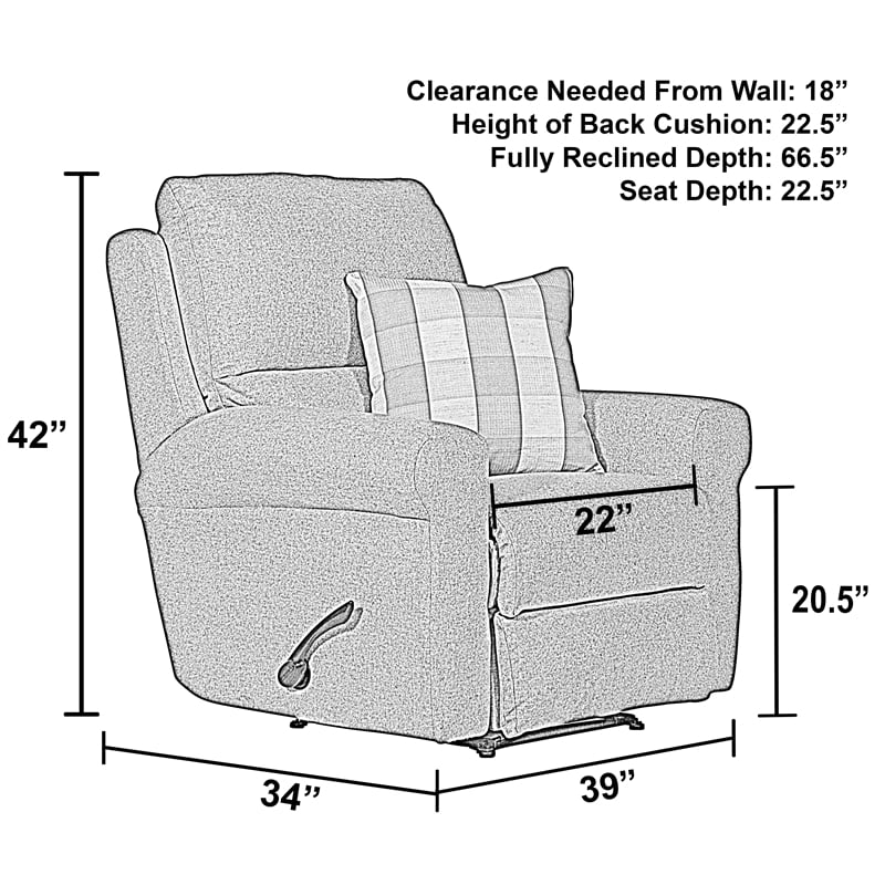 Gray Polyester Fabric Glider Recliner with Accent Pillow E853