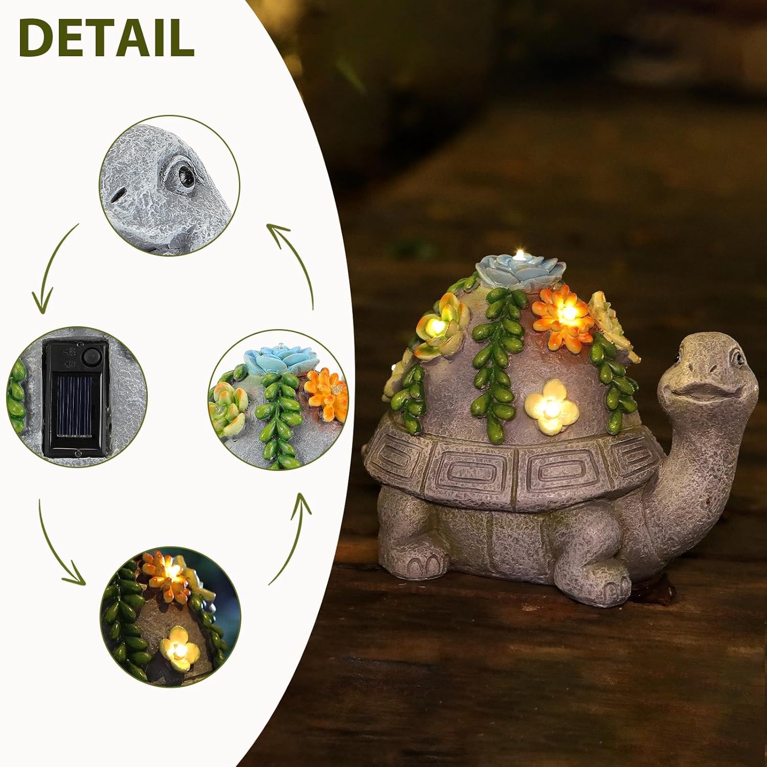 Solar Garden Turtle Statue with Succulent LED Lights S454
