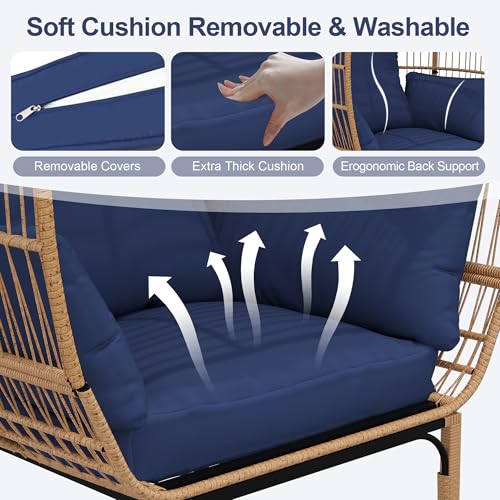 Oversized Wicker Egg Chair with 5 Cushions for Patio and Living Room I822