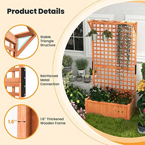 Raised Garden Bed with Trellis & Roof, Wooden Planter Box for Outdoor C209623