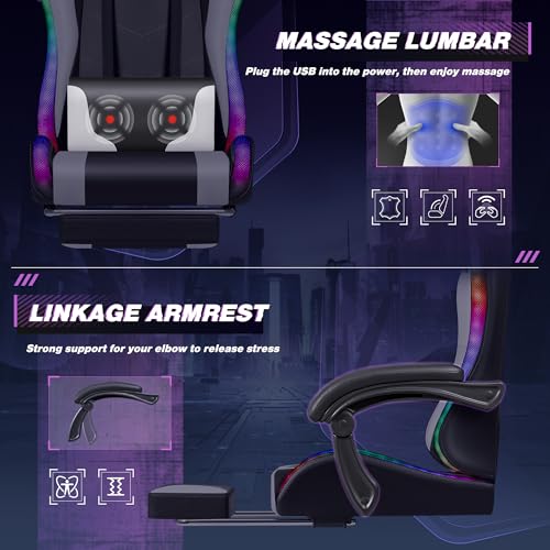 Gaming Chair with Footrest and Massage Lumbar Support J131131