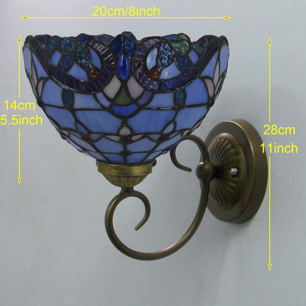 Wall Lamp Sconce Set of Two, Hand-Made Baroque Stained Glass Shade LED, Blue R89277