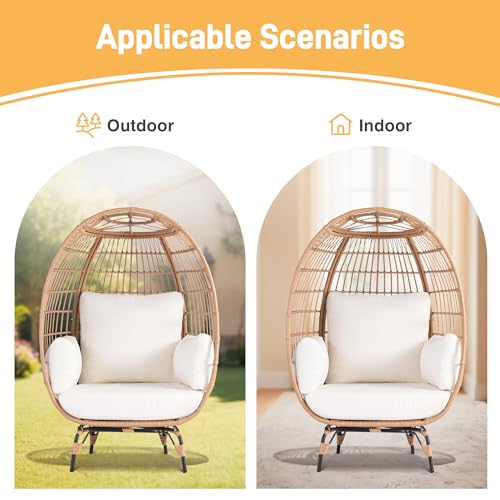 Outdoor Egg Chair with 4 Cushions, Oversized Lounge Chair, Steel Frame, 440 lbs Capacity H4166