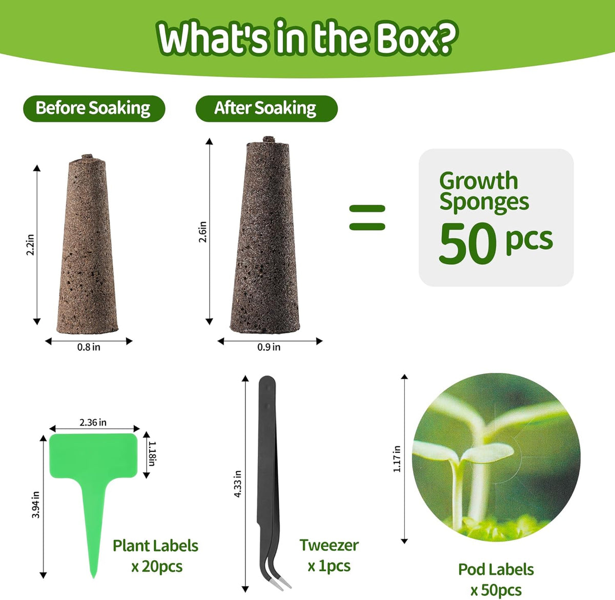Seed Starter Pods Kit with Grow Sponges, Labels, Tweezers & Tags for Hydroponics Systems W3017