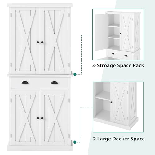 72" Tall Kitchen Pantry Cabinet with Barn Doors and Adjustable Shelves R388