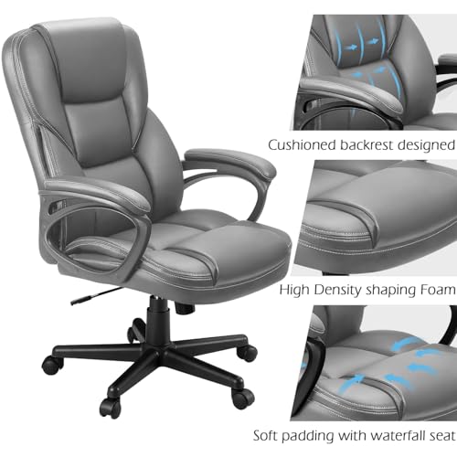Office Executive Chair High Back Adjustable Swivel PU Leather with Lumbar Support I3854