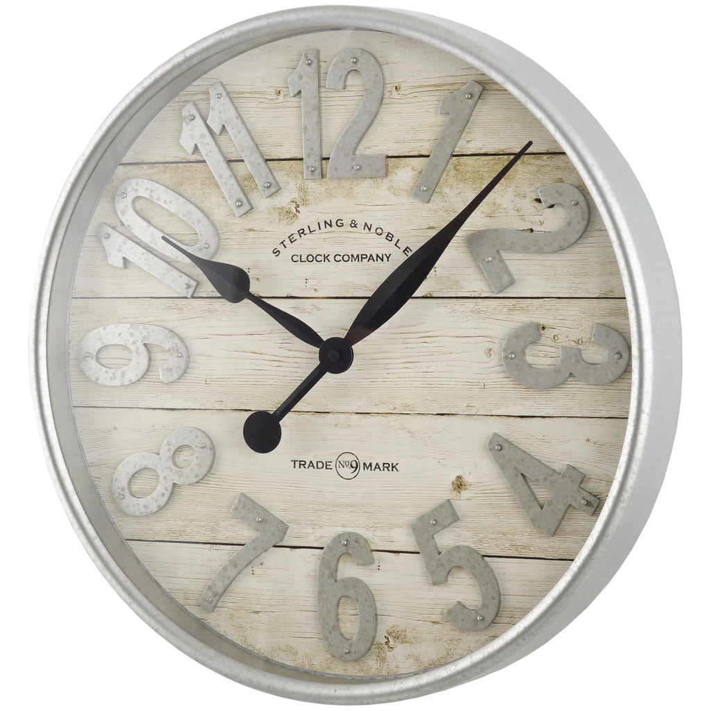 Indoor 20" White and Galvanized Raised Farmhouse Wall Clock I464397