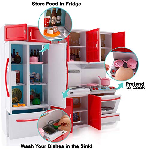 Modern Kitchen Mini Toy Playset with Lights and Sounds for 12 Inch Dolls R1427