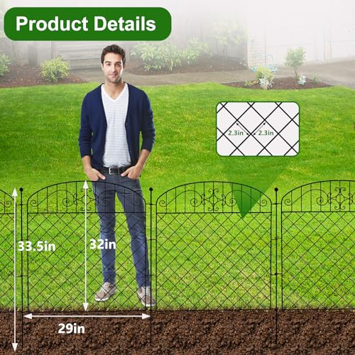 Metal Garden Fence Border for Yard, 32 in H x 11.8 ft L, Rustproof Outdoor Barrier V84591