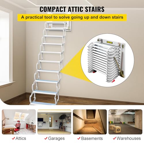 Attic Pull Down Stairs 12 Steps, Alloy Folding Access Ladder, 9.8 ft Height R43272