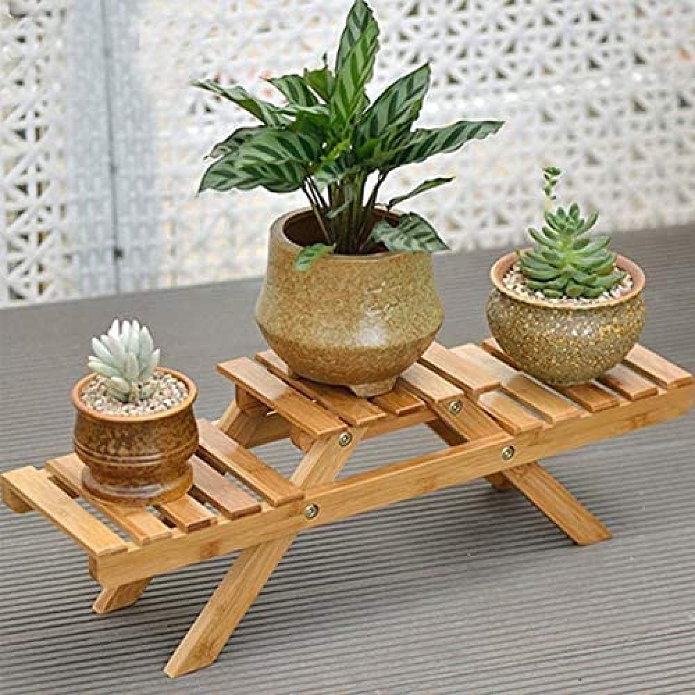 Folding Plant Stand, 2 Tier Ladder Wood Shelf for Indoor, Yard, Garden X969326