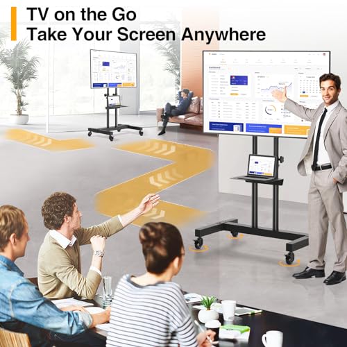 Rolling TV Stand for 32-83 inch TVs, Height Adjustable with Wheels and Laptop Shelf I27401