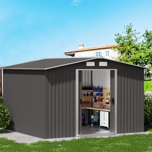10 x 10 ft Outdoor Metal Storage Shed with Double Sliding Door O55531