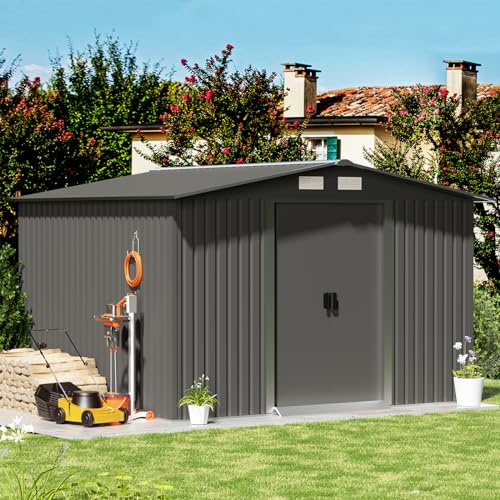 10 x 10 ft Outdoor Metal Storage Shed with Double Sliding Door O55531
