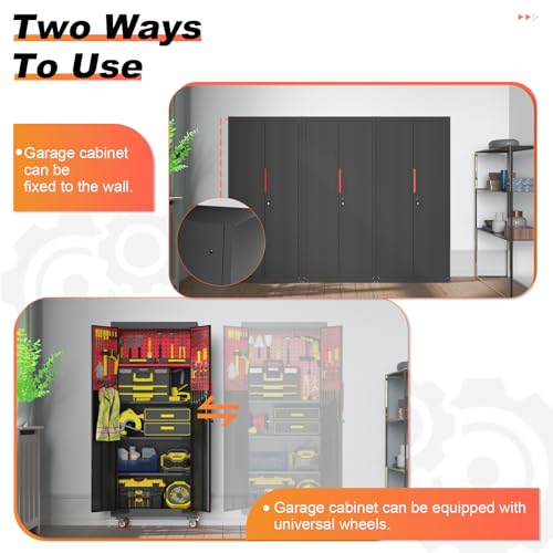 Metal Garage Storage Cabinet with 5 Adjustable Shelves and Wheels T460
