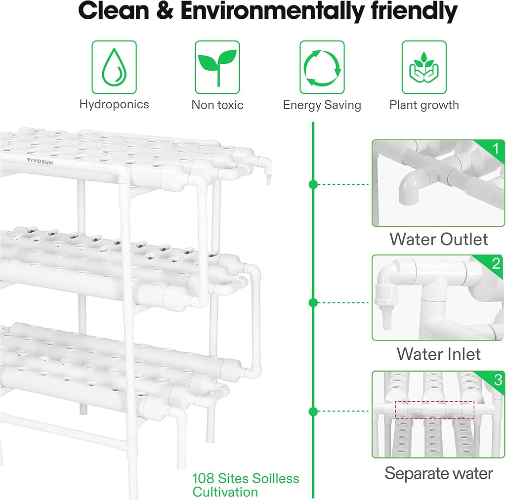 DWC Hydroponics Grow System, 5-Gallon Deep Water Culture, 108 Plant Sites, 3 Layers Gardening Kit D224