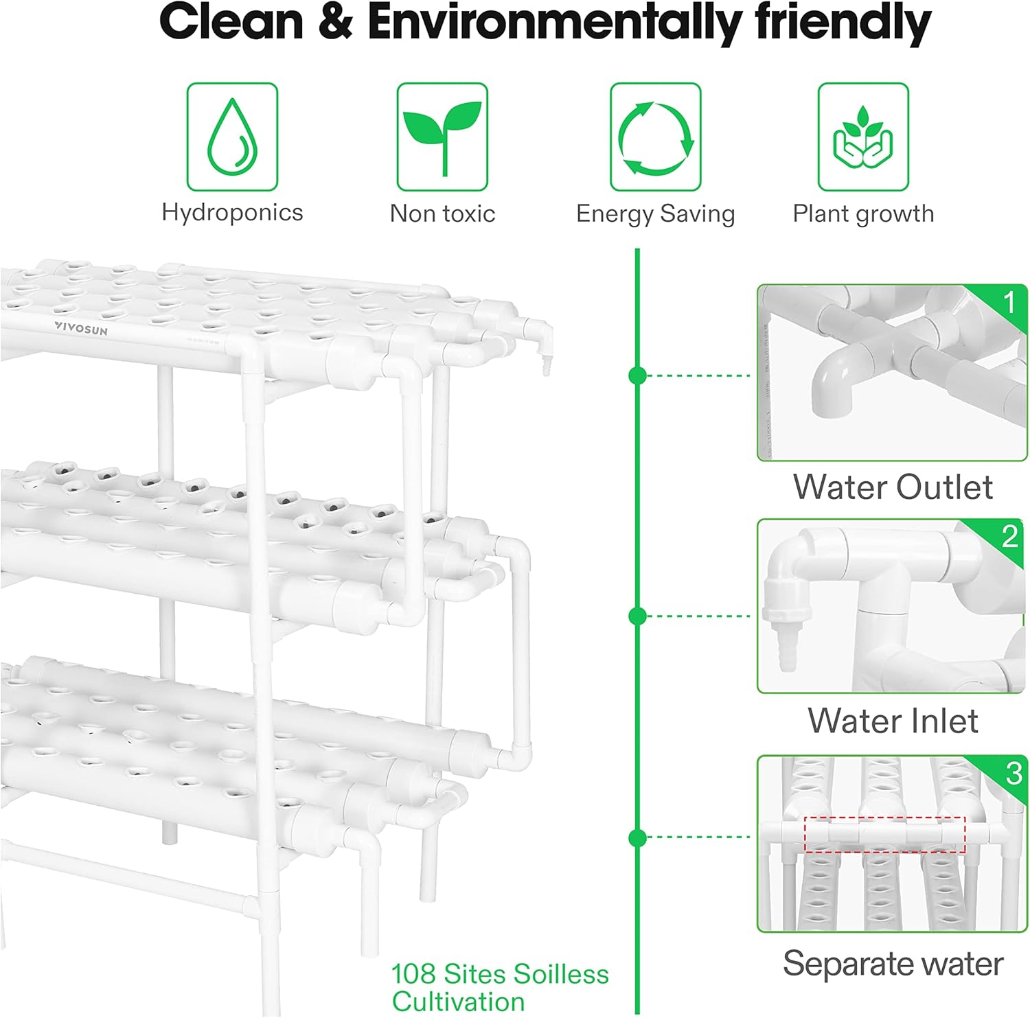 DWC Hydroponics Grow System, 5-Gallon Deep Water Culture, 108 Plant Sites, 3 Layers Gardening Kit D224