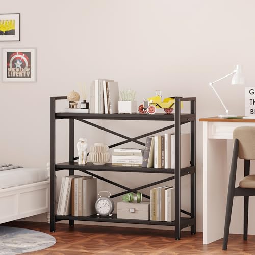 3 Tier Industrial Bookcase, Rustic Etagere Bookshelf for Living Room U5786