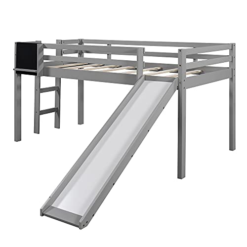 Wood House Loft Bed Frame with Slide and Storage Shelves Z806