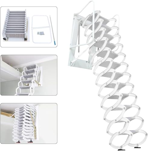Telescopic Attic Ladder 12 Steps Wall Mounted Folding Stairs, 9.5-10FT Height W721656