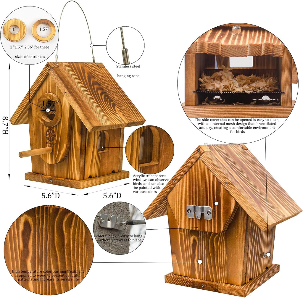DIY Bird House Kit for Adults and Kids, Carbonized Wood, Paint Included D41526