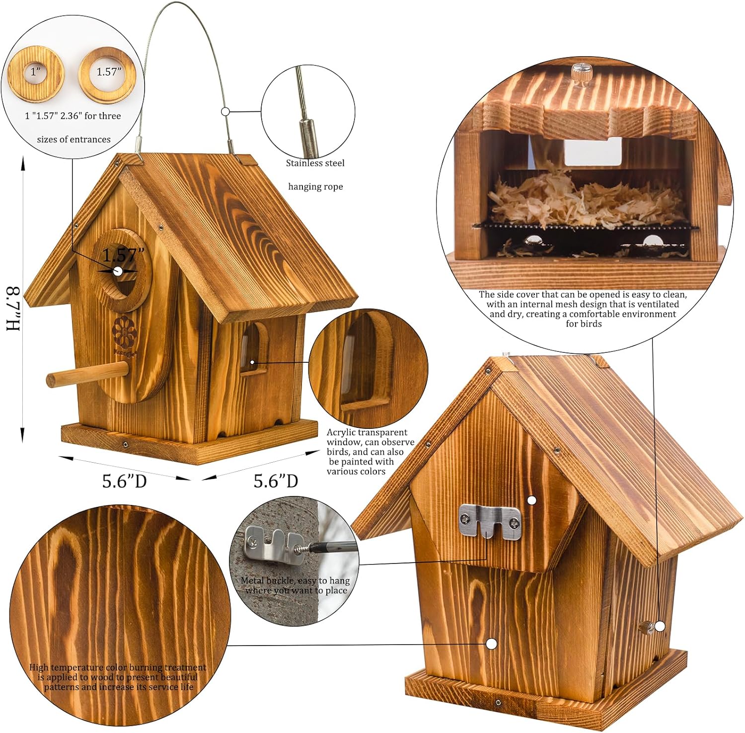 DIY Bird House Kit for Adults and Kids, Carbonized Wood, Paint Included D41526