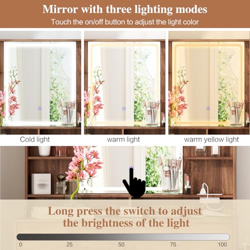 Large Makeup Vanity Desk with Mirror and Lights, 8 Drawers, Power Outlet B666