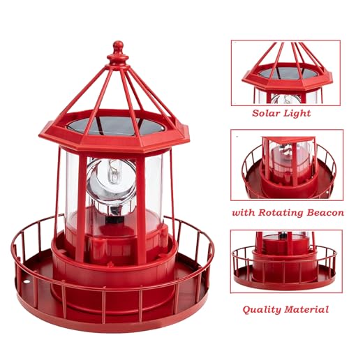 Solar Lighthouse Rotating Light, IP65 Waterproof for Patio Garden Decor H598474