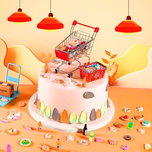 Mini Shopping Cart Refrigerator with Mini Food Set D2670