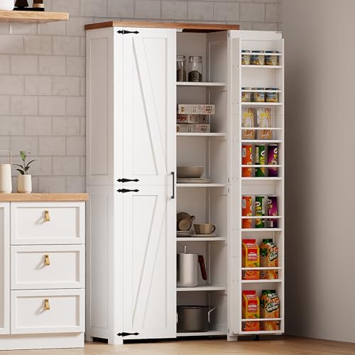 Kitchen Pantry Cabinet with 4 Doors and 1 Drawer, Freestanding Storage Cupboard L190261