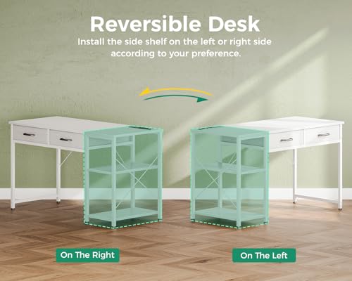 Small Computer Desk with Drawers & Power Outlet for Bedroom, Home Office M131