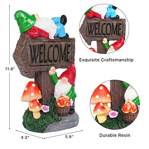 Garden Gnome Statue with Solar LED Lights for Outdoor Patio Yard Decor N332070