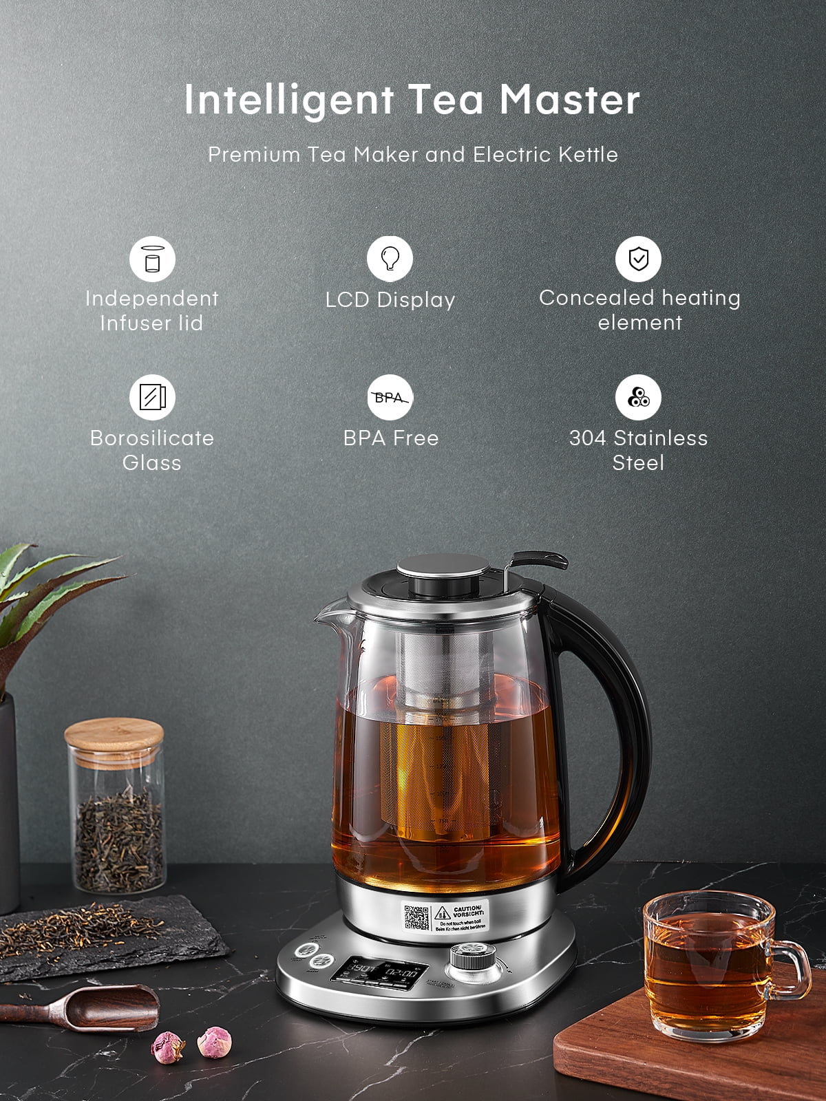 Electric Tea Kettle with Temperature Control, 1.7L C604
