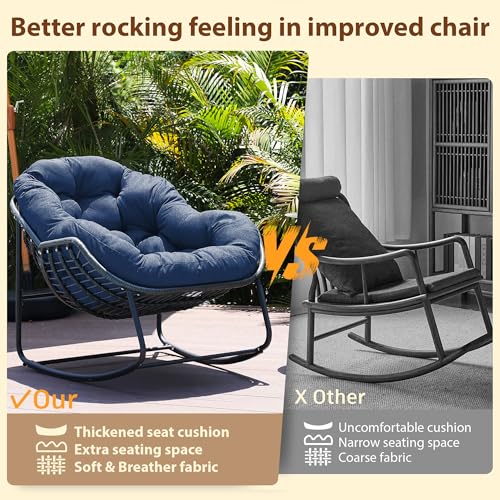 Wicker Egg Rocking Chair with Padded Cushion for Patio and Garden J177274