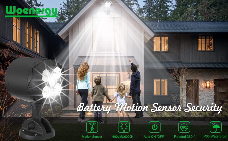 Motion Sensor Outdoor Lights, Battery Powered Waterproof LED Spotlight, 6000K Security Light for Garage and Yard, 2 Pack G210