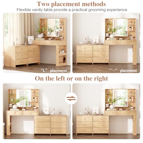 Large Makeup Vanity Desk with Mirror and Lights, 8 Drawers, Power Outlet B666