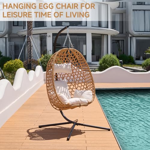 Outdoor Hanging Egg Chair with Stand and Cushion U91081