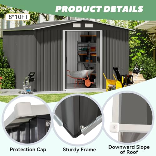 10 x 10 ft Outdoor Metal Storage Shed with Double Sliding Door O55531