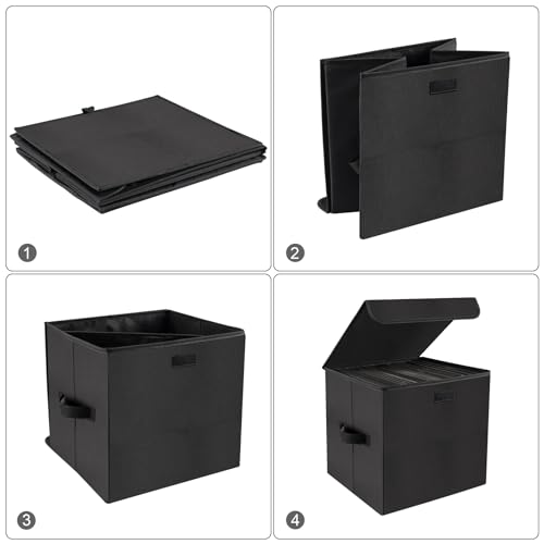 7-inch Vinyl Record Storage Box, Foldable Stackable Set of 2 with Lid and Handle D3720