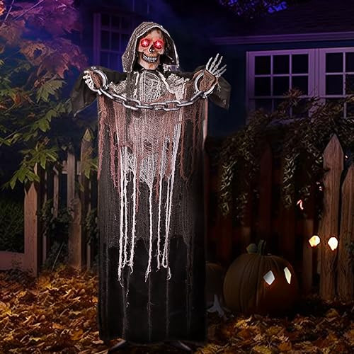 Halloween Animatronics Standing Pumpkin Ghost with Light-up Head and Movable Arms E6625