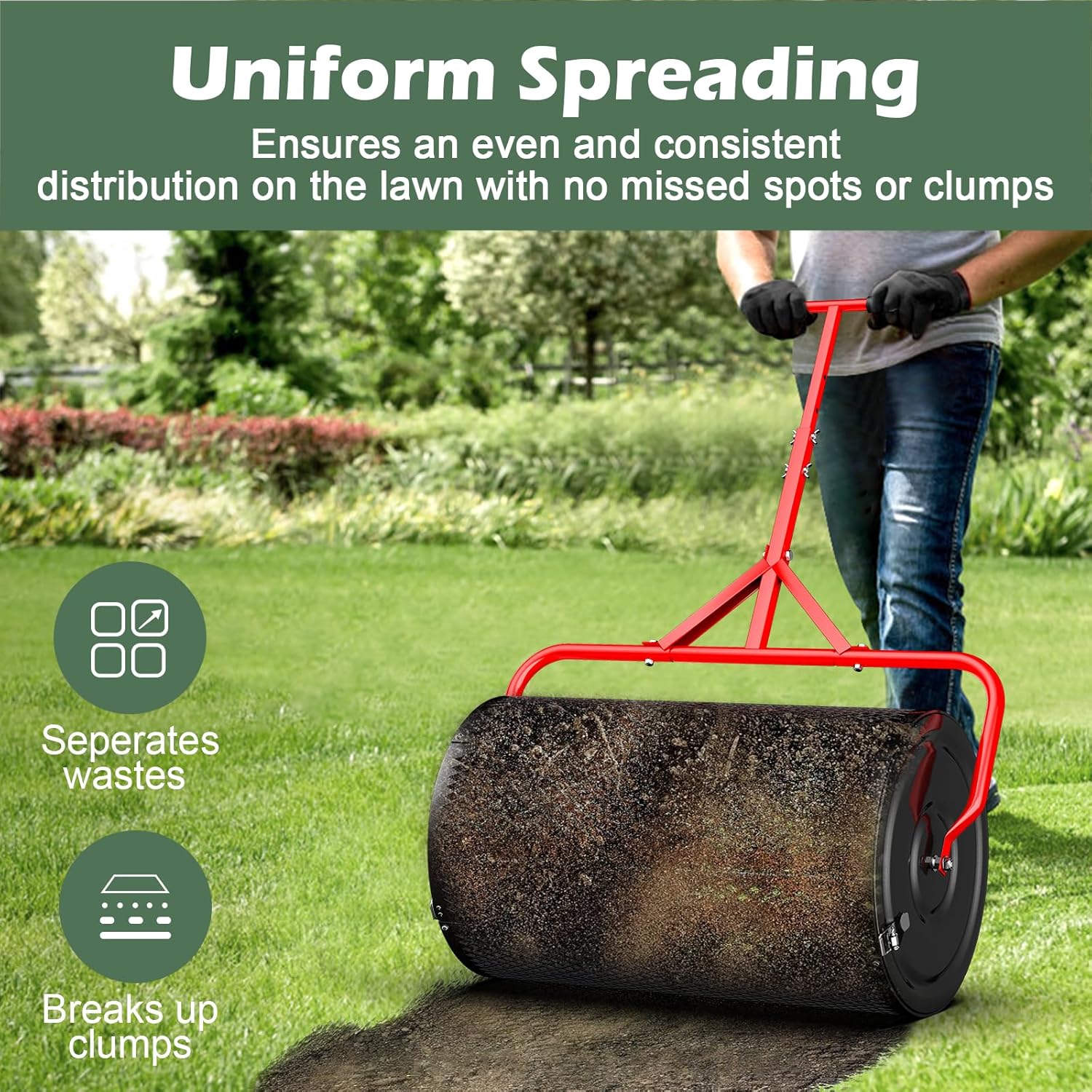 Compost Spreader for Lawn, 24 Inch Roller with Adjustable Handle Z117508