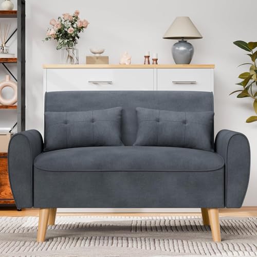 Linen Loveseat Sofa with 2 Pillows, Dark Grey N297821