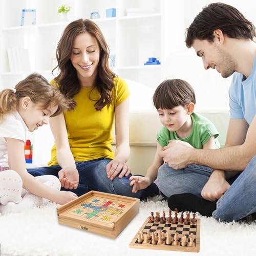 16" 3-in-1 Wooden Folding Chess, Checker & Backgammon Board Game Set L259