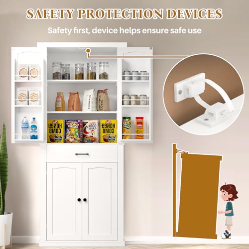 Kitchen Pantry Cabinet with 4 Doors and 1 Drawer, Freestanding Storage Cupboard L190261