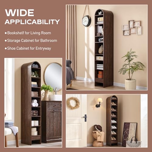 Arched Bookshelf, 7-Tier Bookcase with Adjustable Shelves A456