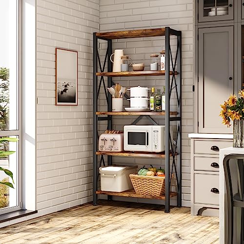 3 Tier Industrial Bookcase, Rustic Etagere Bookshelf for Living Room U5786