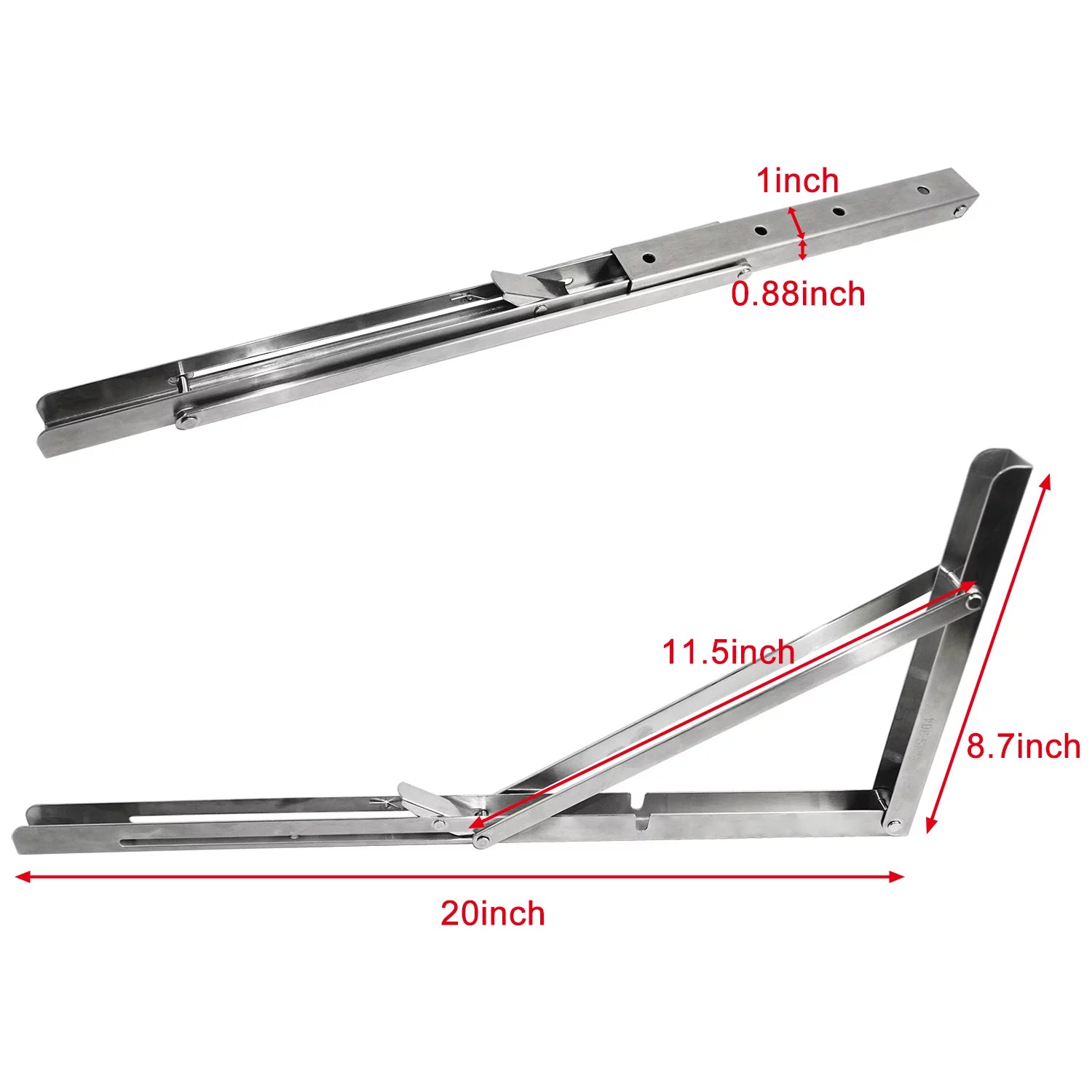 20" Folding Shelf Brackets, Heavy Duty Stainless Steel, Wall Mounted, Pack of 2 J40773