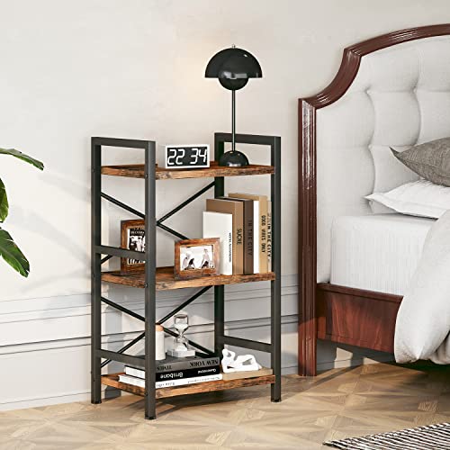 3 Tier Industrial Bookcase, Rustic Etagere Bookshelf for Living Room U5786