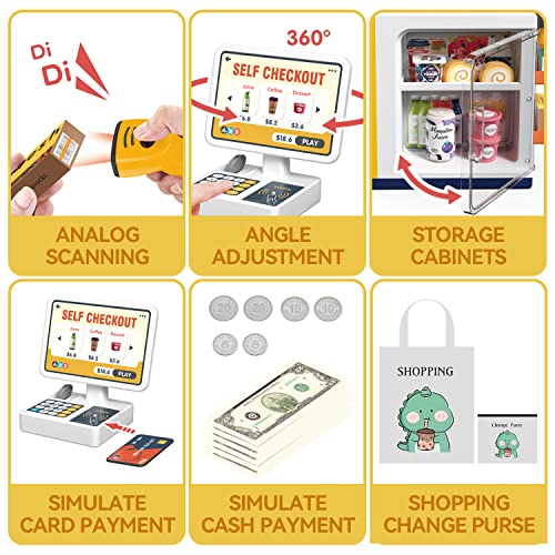 Cash Register Playset for Kids - 48PCS Pretend Play Money, Calculator, Scanner, Credit Card and Play Food S776931